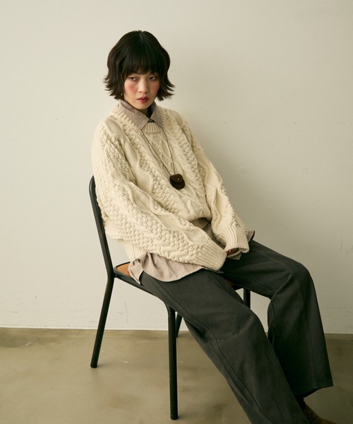 full/fill.（フルフィル）の「cable wide knit / ケーブルワイドニット（ニット/セーター・レディース・ブラウン/アイボリー・FREE）」の5枚目の写真