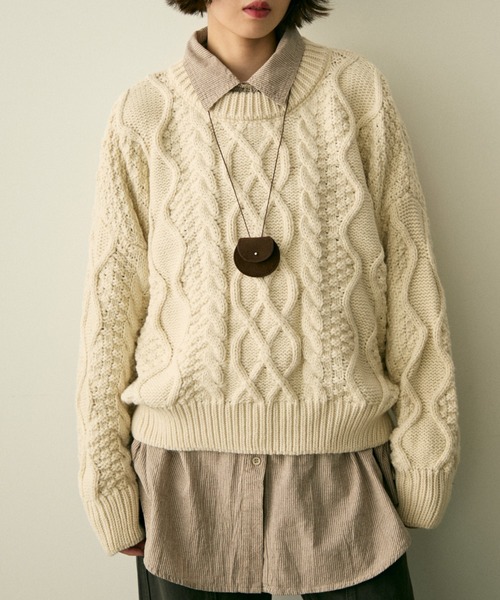 full/fill.（フルフィル）の「cable wide knit / ケーブルワイドニット（ニット/セーター・レディース・ブラウン/アイボリー・FREE）」の11枚目の写真