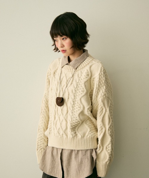 full/fill.（フルフィル）の「cable wide knit / ケーブルワイドニット（ニット/セーター・レディース・ブラウン/アイボリー・FREE）」の8枚目の写真