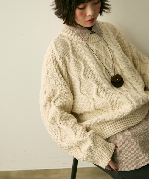 full/fill.（フルフィル）の「cable wide knit / ケーブルワイドニット（ニット/セーター・レディース・ブラウン/アイボリー・FREE）」の6枚目の写真