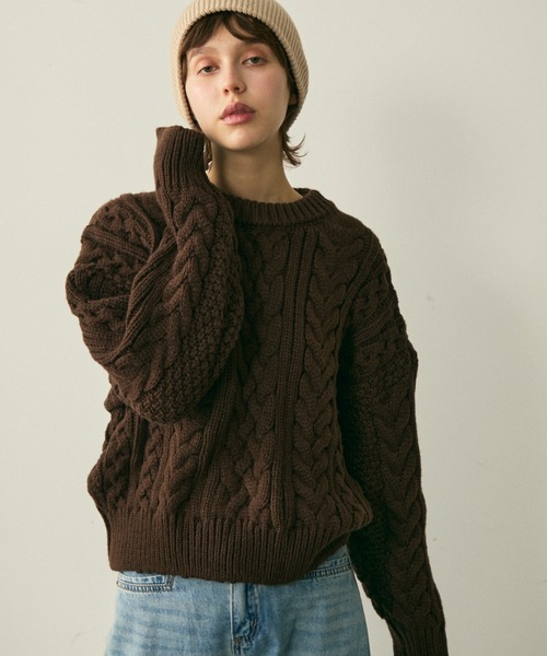 full/fill.（フルフィル）の「cable wide knit / ケーブルワイドニット（ニット/セーター・レディース・ブラウン/アイボリー・FREE）」の21枚目の写真