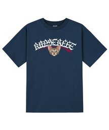 KTN0163 レタリングスフィンクスキャット半袖Tシャツ - ネイビー