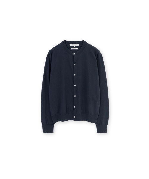 Cotton Cashmere Round Cardigan, Dark Navy