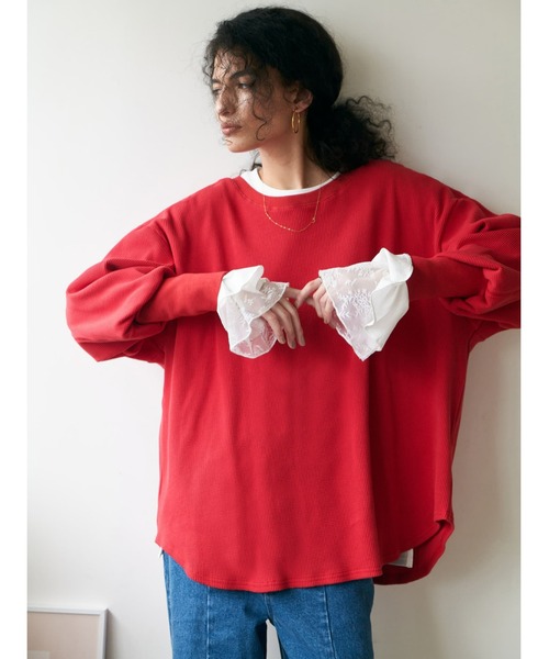 Brown&Street(ブラウンアンドストリート)の「オーバーワッフルトップス(Tシャツ/カットソー・レディース・ホワイト/レッド/ブラック・FREE)」の17枚目の写真