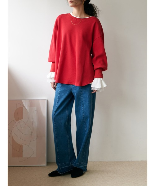 Brown&Street(ブラウンアンドストリート)の「オーバーワッフルトップス(Tシャツ/カットソー・レディース・ホワイト/レッド/ブラック・FREE)」の18枚目の写真