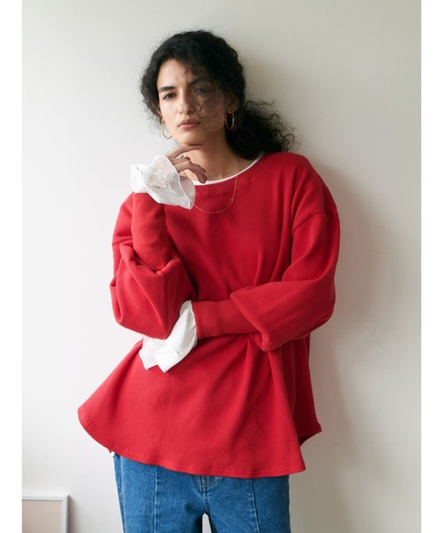 Brown&Street(ブラウンアンドストリート)の「オーバーワッフルトップス(Tシャツ/カットソー・レディース・ホワイト/レッド/ブラック・FREE)」の19枚目の写真