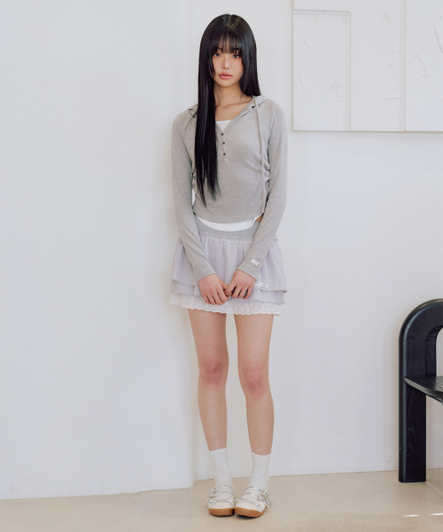 ZEROPLANET（ゼロプラネット）の「エバボタンレイヤードニットフード[MELANGE]（Tシャツ/カットソー・レディース・その他・FREE）」の3枚目の写真
