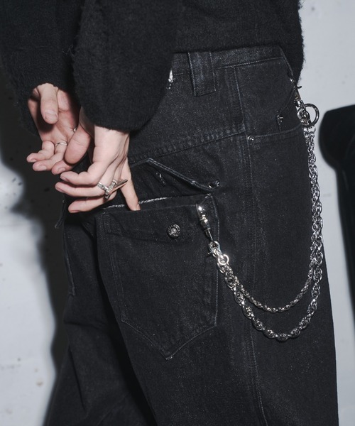 INTER FACTORY(インターファクトリー)の「takumu(MUU STUDIO) - Three-dimensional wide pants / 立体的ワイドパンツ(デニムパンツ・メンズ・ブラック・3/2/1)」の7枚目の写真