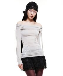 BADEE（ベディー）の「Off-Shoulder Glitter Long Sleeve Light Gray（Tシャツ/カットソー）」