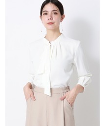 SUIT SQUARE | ボウタイタックブラウス 7分袖 ウォッシャブル ジョーゼット メタルパーツ(シャツ/ブラウス)