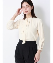 SUIT SQUARE | ボウタイタックブラウス 7分袖 ウォッシャブル ジョーゼット メタルパーツ(シャツ/ブラウス)