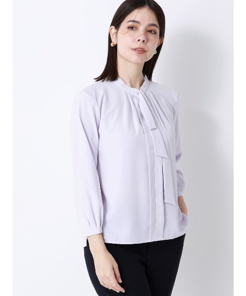 SUIT SQUARE（スーツスクエア）の「ボウタイタックブラウス 7分袖 ウォッシャブル ジョーゼット メタルパーツ（シャツ/ブラウス・レディース・オフホワイト/ラベンダー/ネイビー/ミント/クリーム・38(9号)）」の16枚目の写真