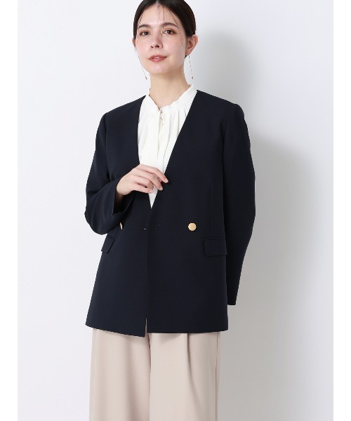 SUIT SQUARE（スーツスクエア）の「ボウタイタックブラウス 7分袖 ウォッシャブル ジョーゼット メタルパーツ（シャツ/ブラウス・レディース・オフホワイト/ラベンダー/ネイビー/ミント/クリーム・38(9号)）」の14枚目の写真