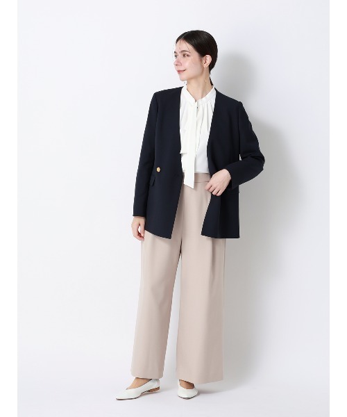 SUIT SQUARE（スーツスクエア）の「ボウタイタックブラウス 7分袖 ウォッシャブル ジョーゼット メタルパーツ（シャツ/ブラウス・レディース・オフホワイト/ラベンダー/ネイビー/ミント/クリーム・38(9号)）」の15枚目の写真