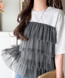 classicalelf（クラシカルエルフ）の「重ねてる風、が今っぽい。ビスチェ風チュールフリルドッキングTシャツ(半袖)（Tシャツ/カットソー）」