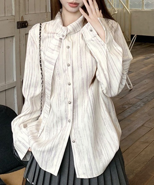 SallyLunn(サリーラン)の「マーブルリボン襟ブラウス(シャツ/ブラウス・レディース・ホワイト・MEDIUM/LARGE/X-LARGE)」の2枚目の写真