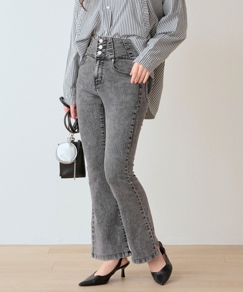 スーパーストレッチデニム 3個釦フレアーパンツ 2丈展開 股下71
