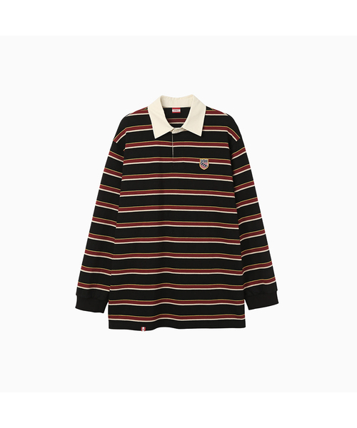 MENASOO(ミナス)の「Menasoo Stripe Rugby T Shirt_Black(ポロシャツ・レディース・ブラック・F)」の1枚目の写真
