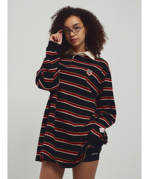 MENASOO(ミナス)の「Menasoo Stripe Rugby T Shirt_Black(ポロシャツ・レディース・ブラック・F)」の4枚目の写真