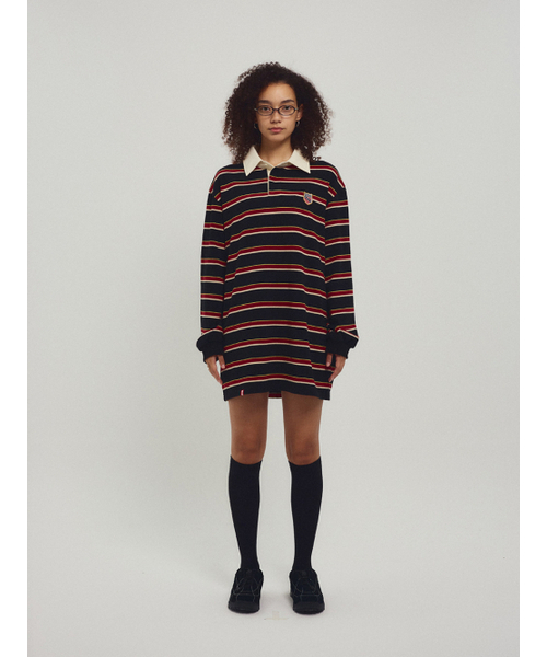 MENASOO(ミナス)の「Menasoo Stripe Rugby T Shirt_Black(ポロシャツ・レディース・ブラック・F)」の5枚目の写真