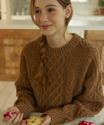 Mixed Cable Shetland Wool Knit - Camel