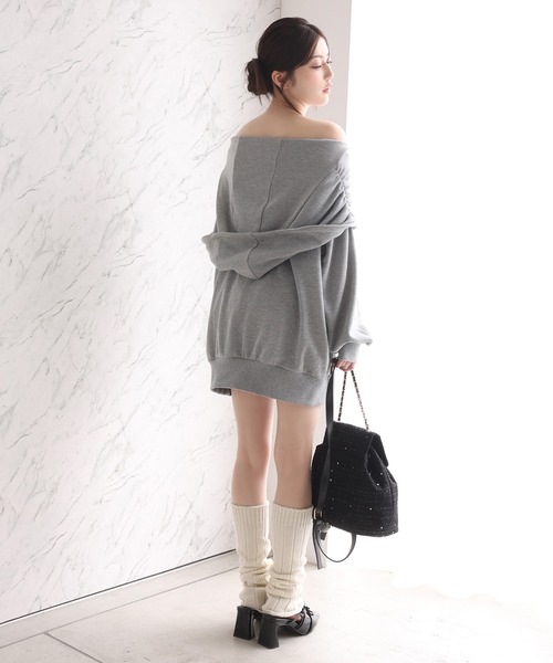 one after another NICE CLAUP（ワンアフターアナザーナイスクラップ）の「フード付きオフショルパーカーワンピース（パーカー・レディース・ピンク/オフホワイト/杢グレー・FREE）」の14枚目の写真