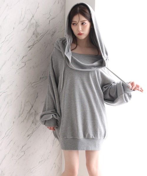 one after another NICE CLAUP（ワンアフターアナザーナイスクラップ）の「フード付きオフショルパーカーワンピース（パーカー・レディース・ピンク/オフホワイト/杢グレー・FREE）」の18枚目の写真