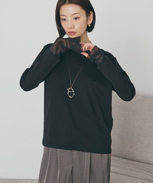 AMERICAN HOLIC（アメリカンホリック）の「袖チュールレイヤードプルオーバー（Tシャツ/カットソー・レディース・その他7/オフホワイト/ブラック・L/M）」の5枚目の写真