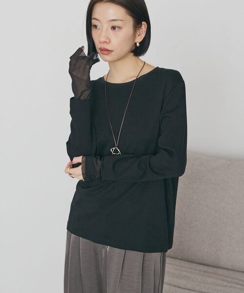 AMERICAN HOLIC（アメリカンホリック）の「袖チュールレイヤードプルオーバー（Tシャツ/カットソー・レディース・その他7/オフホワイト/ブラック・L/M）」の6枚目の写真