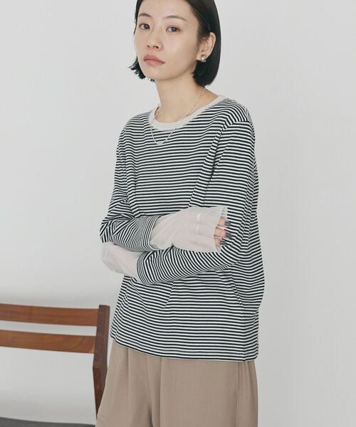 AMERICAN HOLIC（アメリカンホリック）の「袖チュールレイヤードプルオーバー（Tシャツ/カットソー・レディース・その他7/オフホワイト/ブラック・L/M）」の16枚目の写真