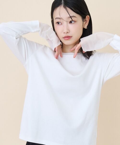 AMERICAN HOLIC（アメリカンホリック）の「袖チュールレイヤードプルオーバー（Tシャツ/カットソー・レディース・その他7/オフホワイト/ブラック・L/M）」の22枚目の写真