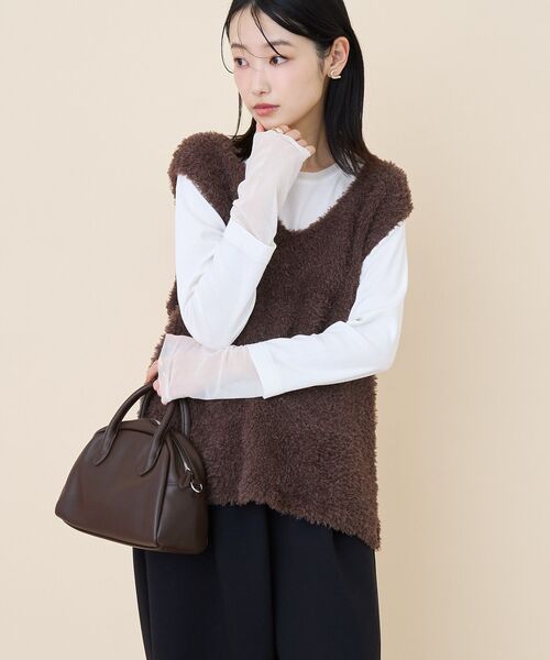 AMERICAN HOLIC（アメリカンホリック）の「袖チュールレイヤードプルオーバー（Tシャツ/カットソー・レディース・その他7/オフホワイト/ブラック・L/M）」の4枚目の写真