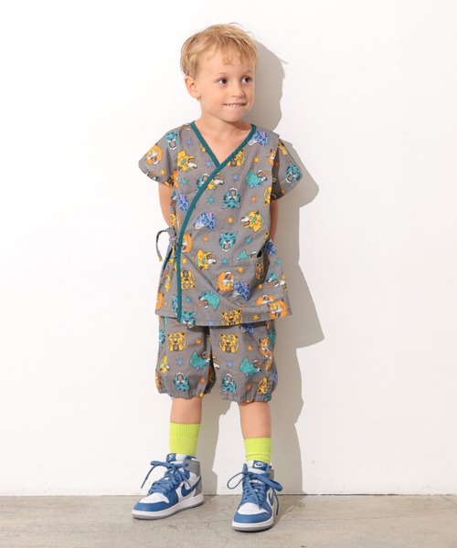 Ocean&Ground(オーシャン&グラウンド)の「パイピングワイド甚平スーツ(浴衣・キッズ・アニマル/グリーン・140/130/120/110/100/90)」の5枚目の写真