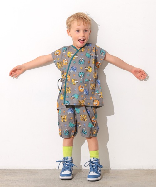 Ocean&Ground(オーシャン&グラウンド)の「パイピングワイド甚平スーツ(浴衣・キッズ・アニマル/グリーン・140/130/120/110/100/90)」の7枚目の写真