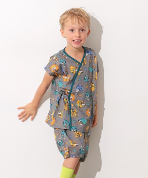 Ocean&Ground(オーシャン&グラウンド)の「パイピングワイド甚平スーツ(浴衣・キッズ・アニマル/グリーン・140/130/120/110/100/90)」の4枚目の写真