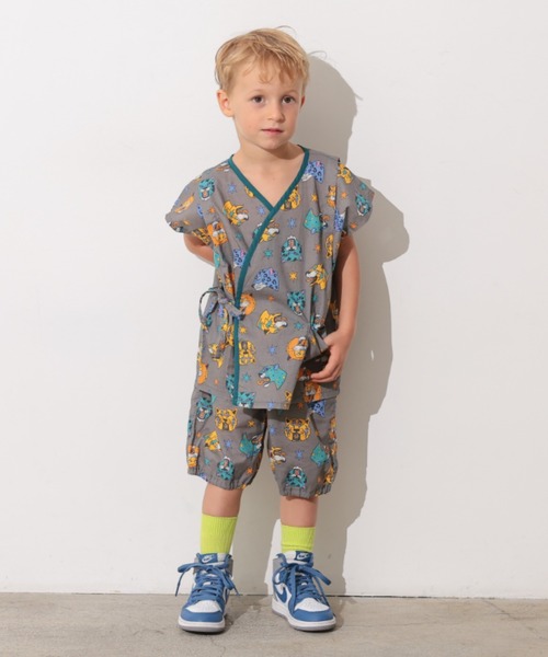 Ocean&Ground(オーシャン&グラウンド)の「パイピングワイド甚平スーツ(浴衣・キッズ・アニマル/グリーン・140/130/120/110/100/90)」の9枚目の写真