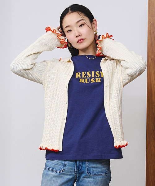 ROSE BUD（ローズバッド）の「RUFFLED KNIT CARDIGAN（カーディガン/ボレロ・レディース・ホワイト/グレー・ONE SIZE）」の4枚目の写真
