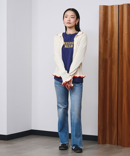 ROSE BUD（ローズバッド）の「RUFFLED KNIT CARDIGAN（カーディガン/ボレロ・レディース・ホワイト/グレー・ONE SIZE）」の7枚目の写真