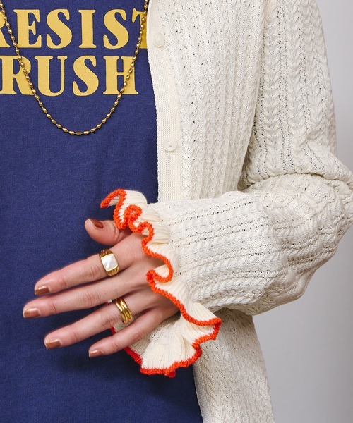 ROSE BUD（ローズバッド）の「RUFFLED KNIT CARDIGAN（カーディガン/ボレロ・レディース・ホワイト/グレー・ONE SIZE）」の11枚目の写真