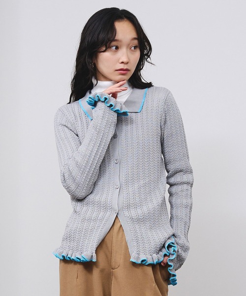 ROSE BUD（ローズバッド）の「RUFFLED KNIT CARDIGAN（カーディガン/ボレロ・レディース・ホワイト/グレー・ONE SIZE）」の12枚目の写真