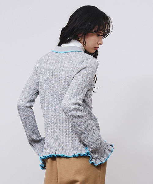 ROSE BUD（ローズバッド）の「RUFFLED KNIT CARDIGAN（カーディガン/ボレロ・レディース・ホワイト/グレー・ONE SIZE）」の14枚目の写真