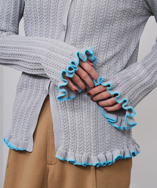 ROSE BUD（ローズバッド）の「RUFFLED KNIT CARDIGAN（カーディガン/ボレロ・レディース・ホワイト/グレー・ONE SIZE）」の19枚目の写真