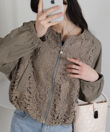 pumpkin port（パンプキンポート）の「パールボタン ZIP-UP レースブルゾン（ブルゾン）」