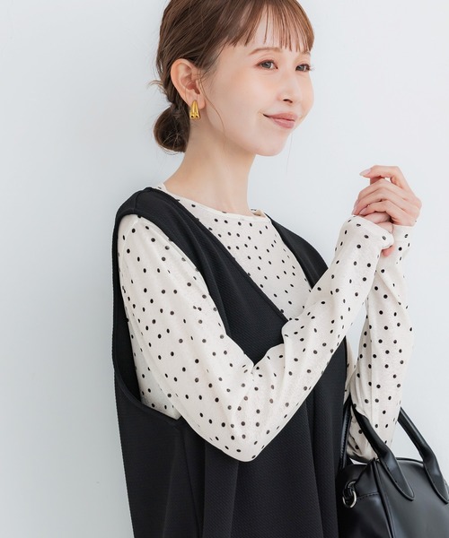 coca(coca)(コカ)の「シアージョーゼット長袖トップス(Tシャツ/カットソー・レディース・ブラック/ライトピンク/ドット/ホワイト・L/M/S)」の22枚目の写真