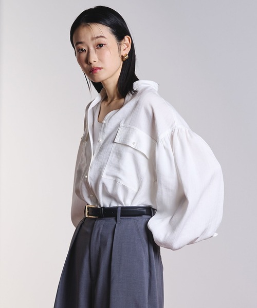 ROSE BUD（ローズバッド）の「(GENE HEAVENS)COTTON PEARL BUTTON SHIRT（シャツ/ブラウス・レディース・ブラック/ピンク/ブルー/オフホワイト・ONE SIZE）」の5枚目の写真