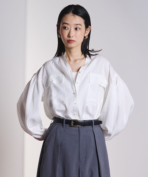 ROSE BUD（ローズバッド）の「(GENE HEAVENS)COTTON PEARL BUTTON SHIRT（シャツ/ブラウス・レディース・ブラック/ピンク/ブルー/オフホワイト・ONE SIZE）」の6枚目の写真