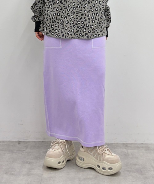 RODEO CROWNS WIDE BOWL（ロデオクラウンズワイドボウル）の「スウェットライクサイドステッチニットスカート（スカート・レディース・ライトイエロー/ブラック/グレー×ホワイト/ライトパープル・FREE）」の3枚目の写真