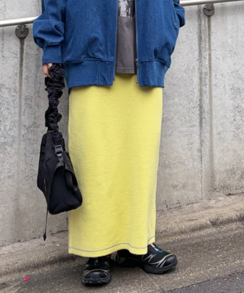 RODEO CROWNS WIDE BOWL（ロデオクラウンズワイドボウル）の「スウェットライクサイドステッチニットスカート（スカート・レディース・ライトイエロー/ブラック/グレー×ホワイト/ライトパープル・FREE）」の4枚目の写真