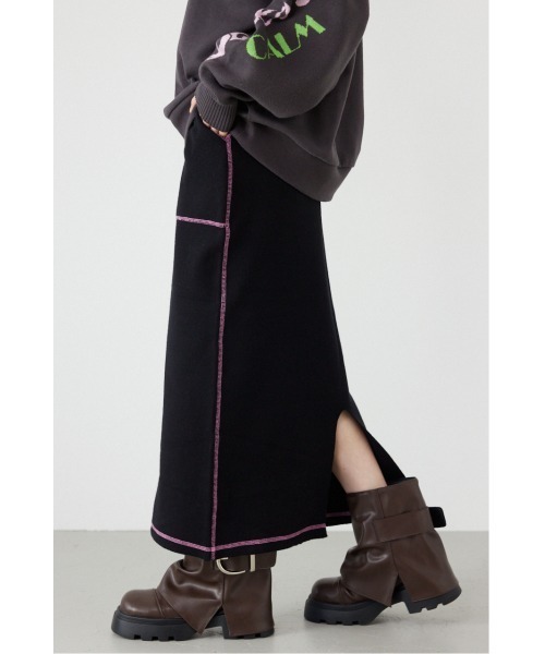 RODEO CROWNS WIDE BOWL（ロデオクラウンズワイドボウル）の「スウェットライクサイドステッチニットスカート（スカート・レディース・ライトイエロー/ブラック/グレー×ホワイト/ライトパープル・FREE）」の14枚目の写真