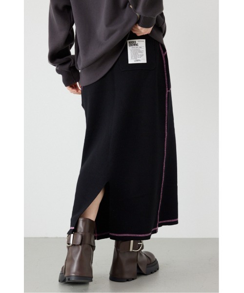 RODEO CROWNS WIDE BOWL（ロデオクラウンズワイドボウル）の「スウェットライクサイドステッチニットスカート（スカート・レディース・ライトイエロー/ブラック/グレー×ホワイト/ライトパープル・FREE）」の15枚目の写真